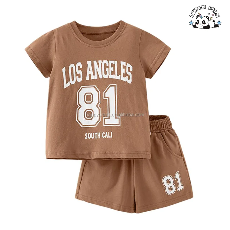 LEZONKIDS - Conjunto de Roupas Femininas Casuais de Verão Esportivas Impressas para Crianças com Camiseta de Manga Curta e Shorts Personalizáveis de Novo Lançamento